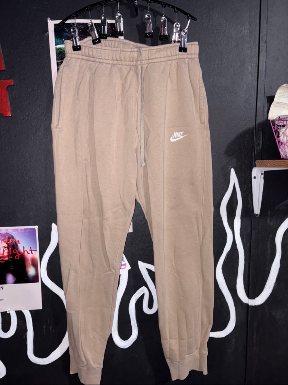 Nike Beige/Tan Fleece Joggers with White Swoosh